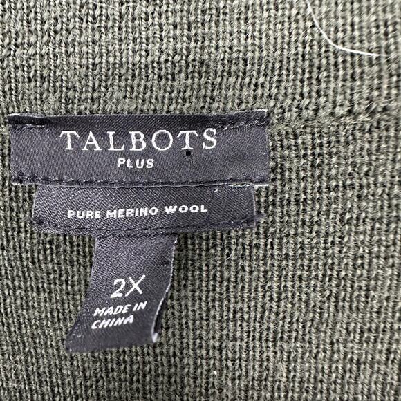 Talbots Blazer Womens 2X Dark Green Pure Merino Wool Knit Sweater Jacket Plus - Picture 6 of 8